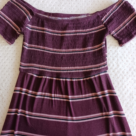 Maurice's Maroon Striped Smocked Off-Shoulder Maxi Dress - Picture 6 of 11